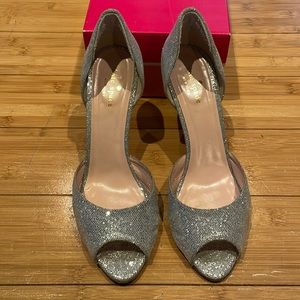 Sparkly Silver Kate Spade Peep Toe Heels